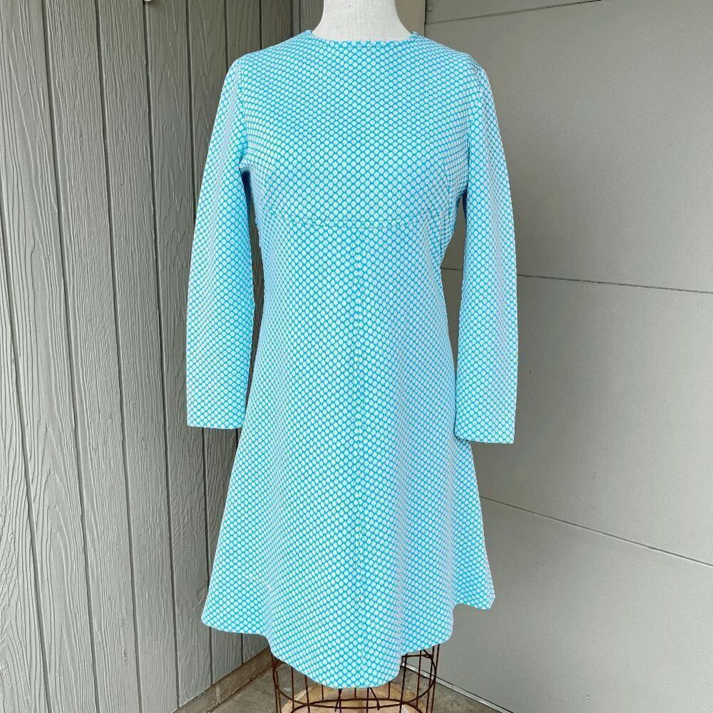 Vintage 60s Blue Textured Mod Mini Dress with Belted Back Detail